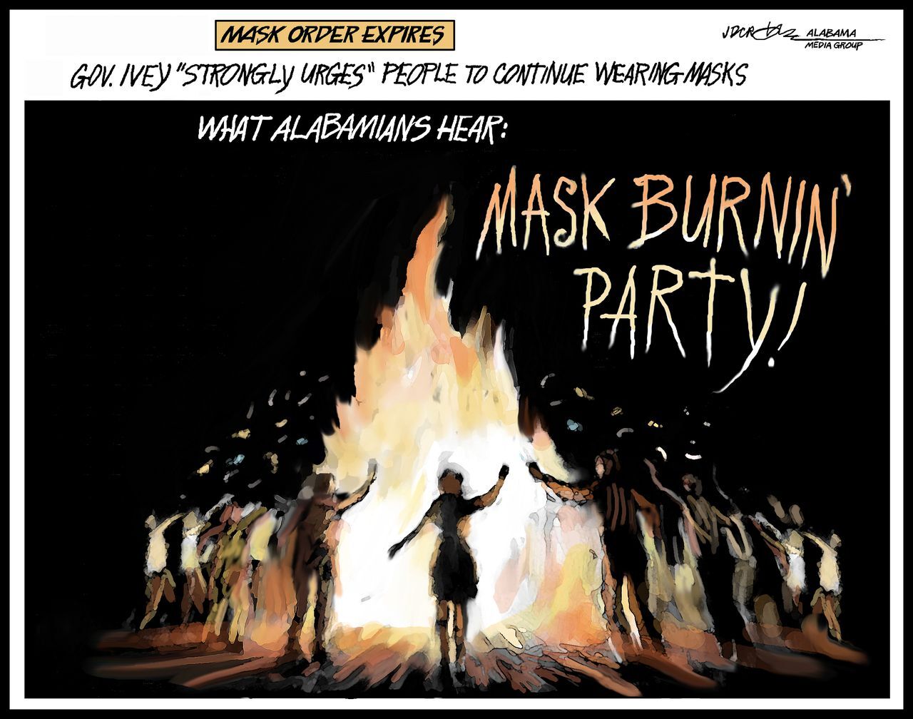 Alabama mask order ends, mask burnin’ begins
